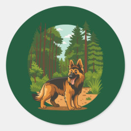 Deutscher Schäferhund Wald Abenteuer Hund Runder Aufkleber