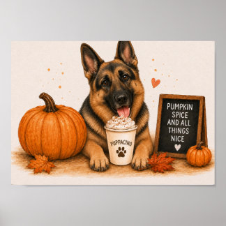 Deutscher Schäferhund Warm Pumpkin Spice Puppaccin Poster