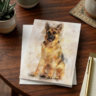 Deutscher Schäferhund Wasserfarben-Hundeporträt-Ku Dankeskarte