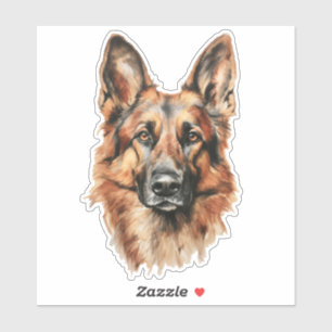 Deutscher-Schäferhund-Wasserfarben-Porträt-Aufkleb Aufkleber