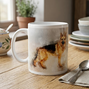 Deutscher Schäferhund Wasserfarbenporträt 02 Kaffeetasse