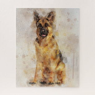 Deutscher Schäferhund Wasserfarbenporträt 03