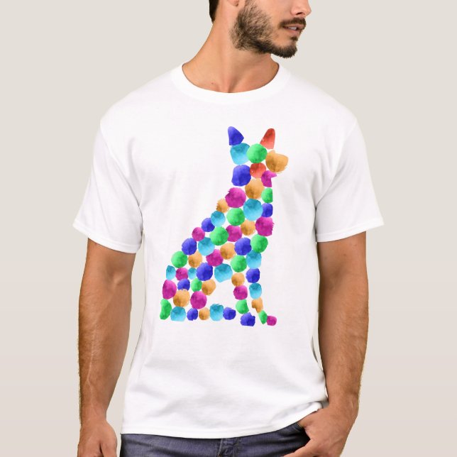 Deutscher Schäferhund Watercolor Farbpunktart T-Shirt (Vorderseite)