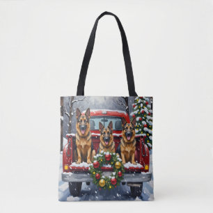 Deutscher Schäferhund Weihnachten Rotes Lastwagen  Tasche