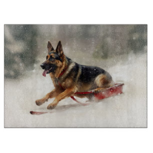 Deutscher Schäferhund Weihnachten Schnee Winter Schneidebrett