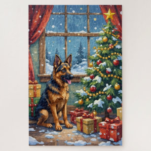 Deutscher Schäferhund Weihnachten unter dem Baum