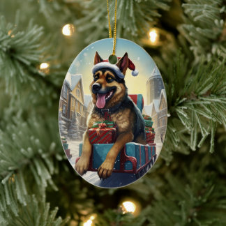 Deutscher Schäferhund-Weihnachts-Haustier-Ornament Keramik Ornament