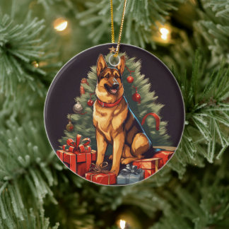 Deutscher Schäferhund-Weihnachts-Haustier-Ornament Keramik Ornament