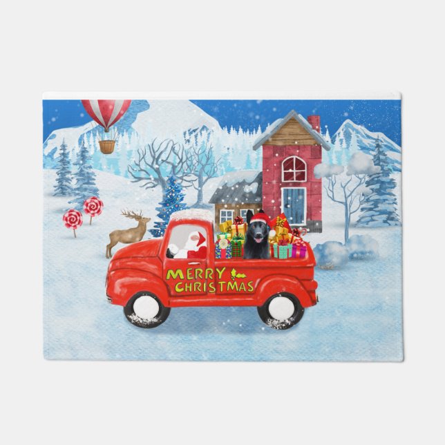 Deutscher Schäferhund Weihnachts-Lkw Schnee Fußmatte (Vorderseite)