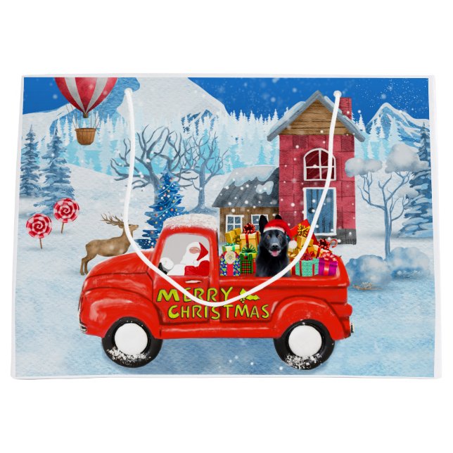 Deutscher Schäferhund Weihnachts-Lkw Schnee Große Geschenktüte (Vorderseite)