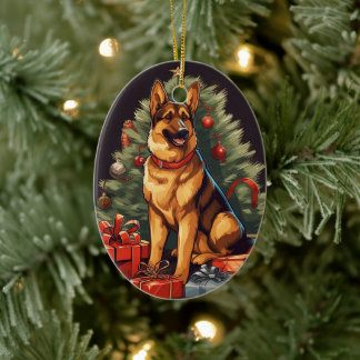 Deutscher Schäferhund-Weihnachts-Tier-Ornament, Hu Keramik Ornament