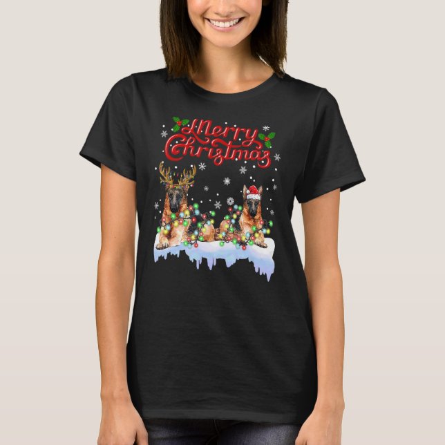 Deutscher Schäferhund Weihnachtsleuchten Tree Matc T-Shirt (Vorderseite)
