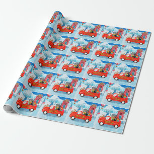 Deutscher Schäferhund Weihnachtslieferwagen Schnee Geschenkpapier