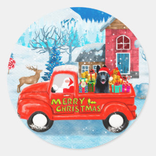 Deutscher Schäferhund Weihnachtslieferwagen Schnee Runder Aufkleber