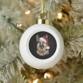 Deutscher Schäferhund Weihnachtsmann Hut Portrait Keramik Kugel-Ornament