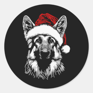 Deutscher Schäferhund Weihnachtsmann Hut Weihnacht Runder Aufkleber