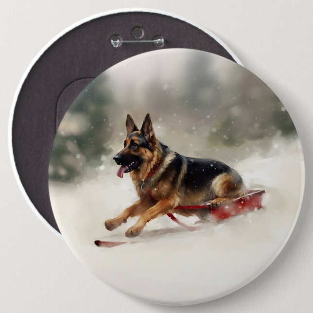 Deutscher Schäferhund Weihnachtsschnee im Winter Button (Vorne & Hinten)