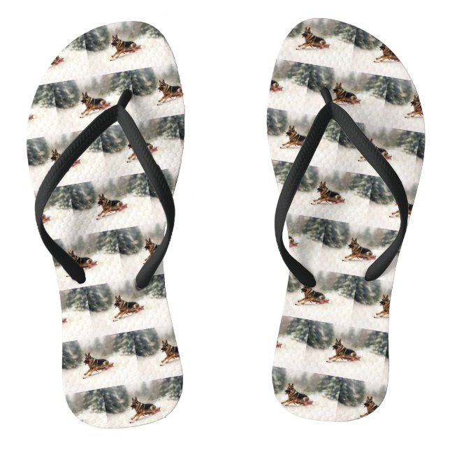 Deutscher Schäferhund Weihnachtsschnee im Winter Flip Flops (Fußbett)