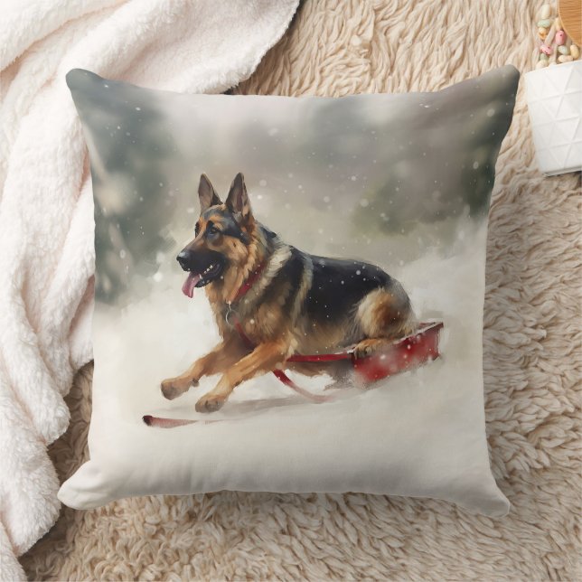 Deutscher Schäferhund Weihnachtsschnee im Winter Kissen (Decke)