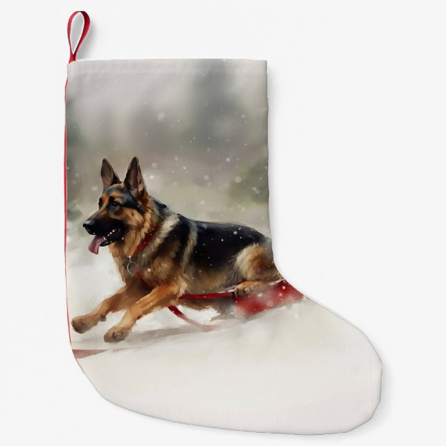 Deutscher Schäferhund Weihnachtsschnee im Winter Kleiner Weihnachtsstrumpf (Vorderseite)