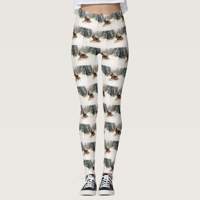 Deutscher Schäferhund Weihnachtsschnee im Winter Leggings (Vorderseite)
