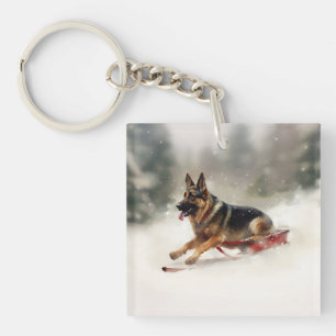 Deutscher Schäferhund Weihnachtsschnee im Winter Schlüsselanhänger
