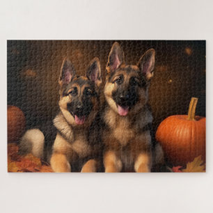 Deutscher Schäferhund-Welpe Herbstfreude Kürbis 