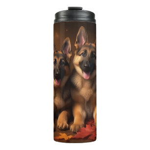 Deutscher Schäferhund Welpe Herbstfreude Kürbis Thermosbecher