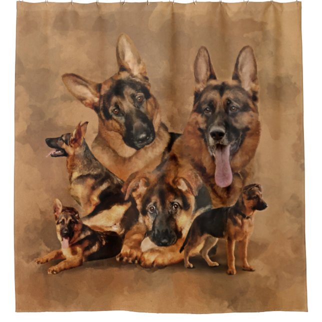 Deutscher Schäferhund - Welpe, jung, erwachsen Duschvorhang (Vorderseite)