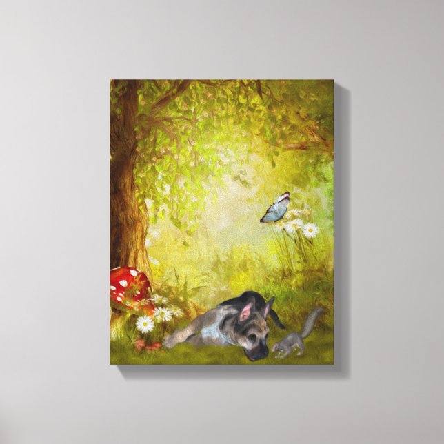Deutscher Schäferhund Welpenfantasy Hunde Kunst Leinwanddruck (Vorderseite)