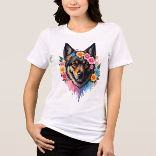 Deutscher Schäferhund Wildblumenkrone Floral Hund  Tri-Blend Shirt