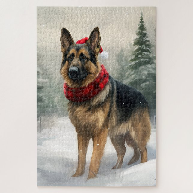 Deutscher Schäferhund zu Weihnachten im Schnee (Vertikal)