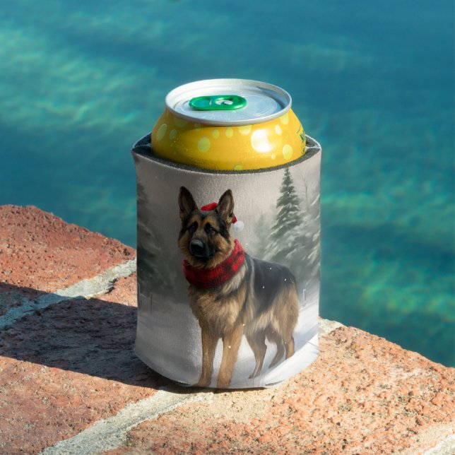 Deutscher Schäferhund zu Weihnachten im Schnee Dosenkühler (In Situ Pool)