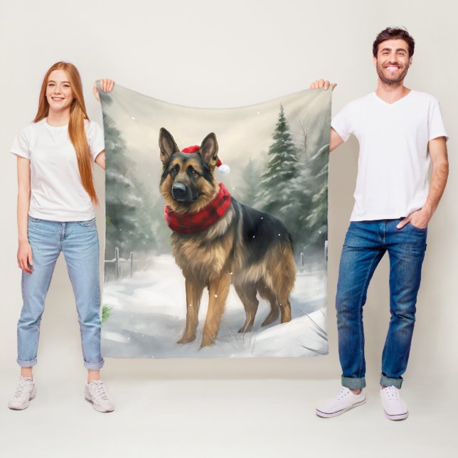 Deutscher Schäferhund zu Weihnachten im Schnee Fleecedecke (Beispiel)