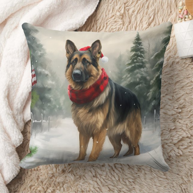 Deutscher Schäferhund zu Weihnachten im Schnee Kissen (Decke)