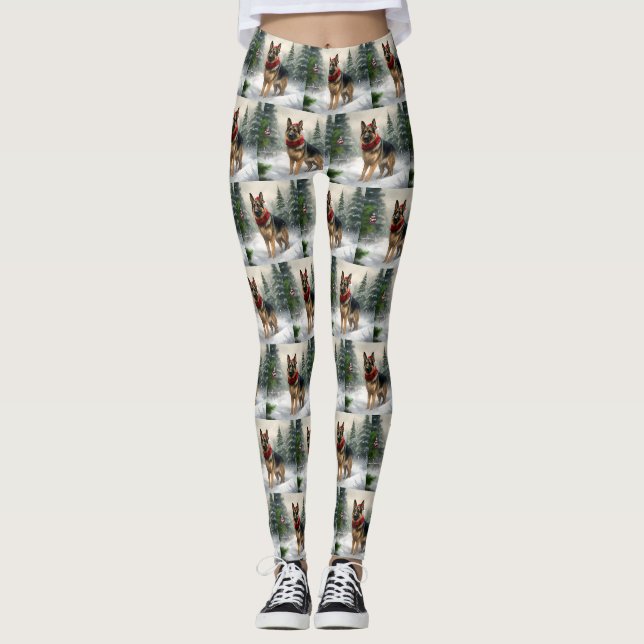 Deutscher Schäferhund zu Weihnachten im Schnee Leggings (Vorderseite)