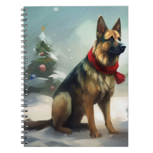 Deutscher Schäferhund zu Weihnachten im Schnee Notizblock
