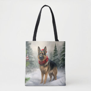 Deutscher Schäferhund zu Weihnachten im Schnee Tasche