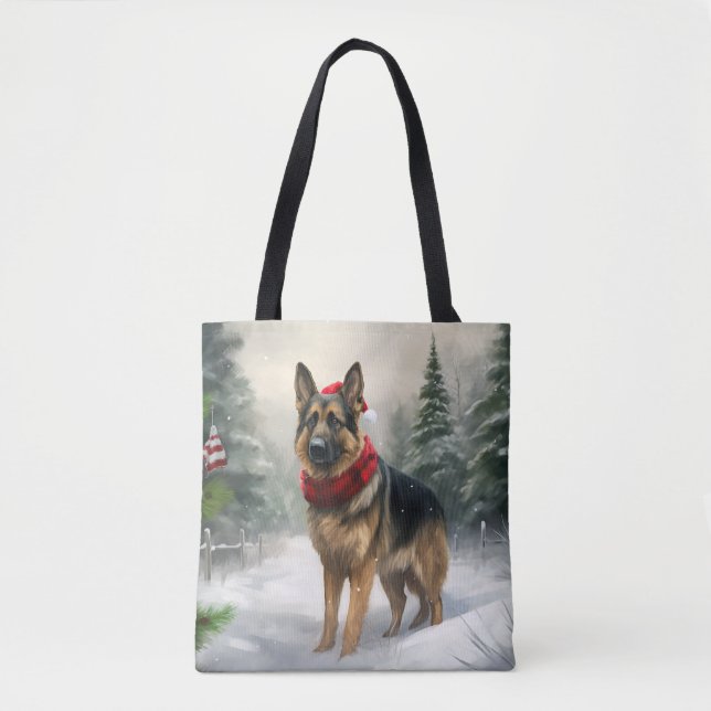 Deutscher Schäferhund zu Weihnachten im Schnee Tasche (Vorderseite)