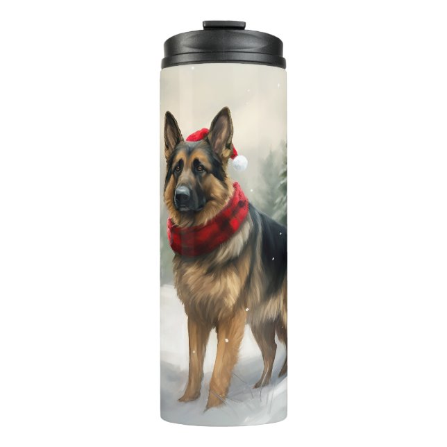 Deutscher Schäferhund zu Weihnachten im Schnee Thermosbecher (Vorderseite)
