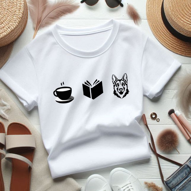 Deutscher Schäferkaffee Buch Geschenk für Doglover T-Shirt (german shepherd, book, coffee, all i need for life)