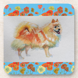 Deutscher Spitz Pomeranian Aquarell Haustier Hund Getränkeuntersetzer