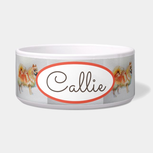 Deutscher Spitz Spitz Wasserfarben Name des Hundes Napf (Vorderseite)