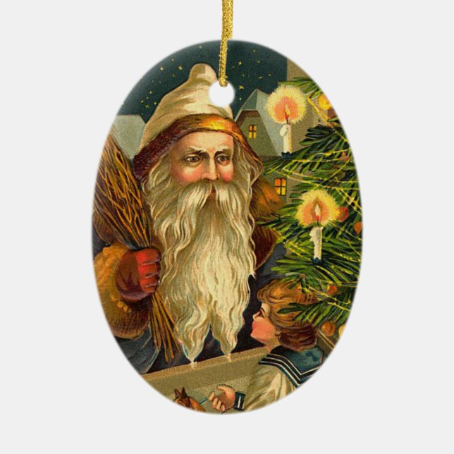 Deutscher Weihnachtsmann in den gelben Keramikornament (Vorne)