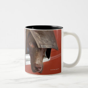 Deutscher Zeiger, der draußen, durch Hündchen Zweifarbige Tasse