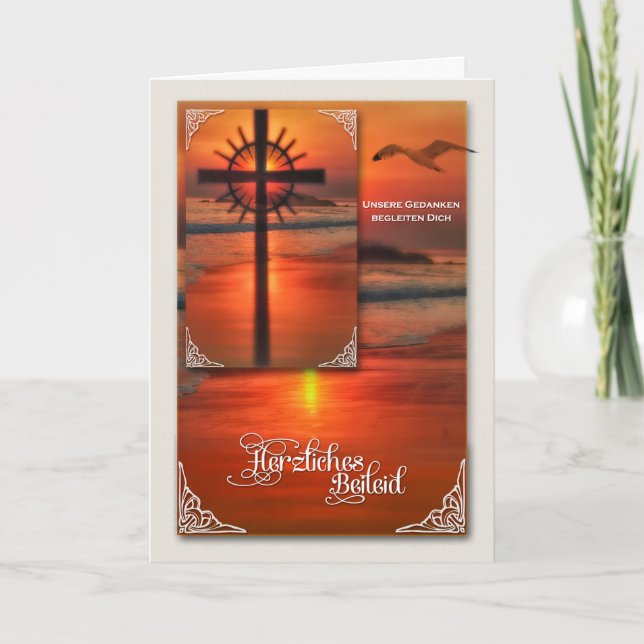 DEUTSCHES Beileid-Kreuz am Sonnenuntergang Karte (Vorderseite)