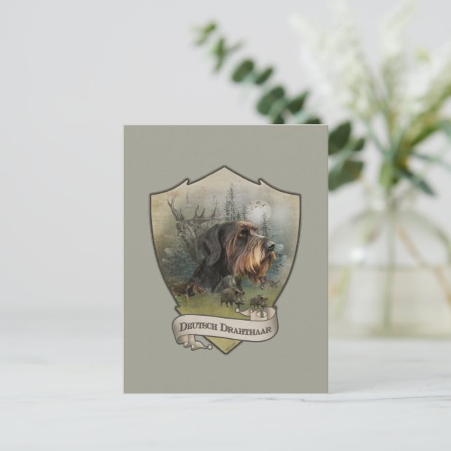 Deutsches Drahthaar Pointer, Boarenjagd Postkarte (Stehend Vorderseite)