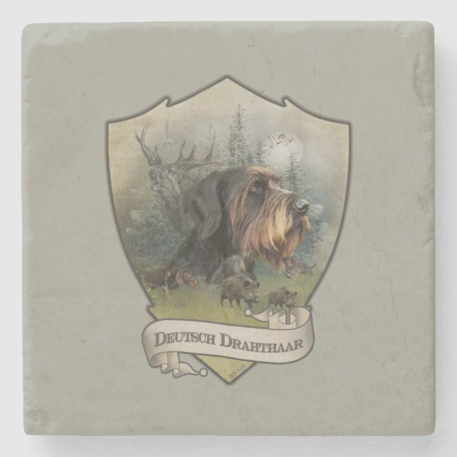Deutsches Drahthaar Pointer, Boarenjagd Steinuntersetzer (Vorderseite)