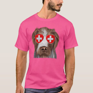 Deutsches Drahthaar Pointer Dog Schweiz Flagge Sun T-Shirt