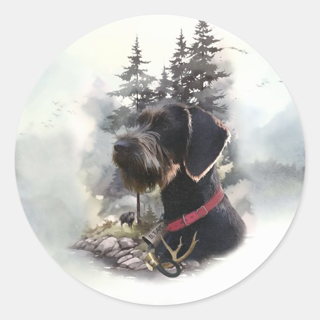Deutsches Drahthaar Pointer, GWP Runder Aufkleber (Vorderseite)